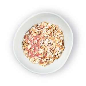 Hester's Life gluten free <b>rolled oats<b>, ground date, lyophilized strawberry powder (6,8%), sea salt